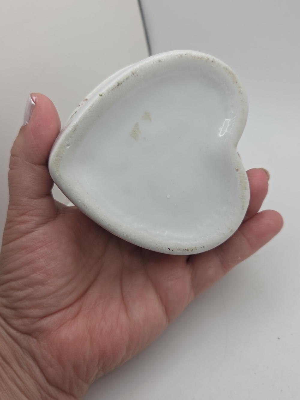Vintage Iridescent Heart Trinket Box Lusterware Porcelain 3D Sculpted Flower Lid - Picture 7 of 9